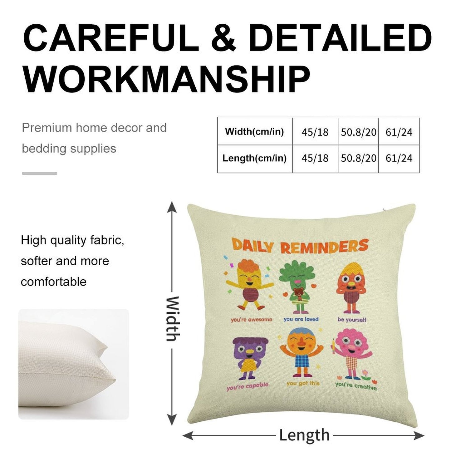 Noodle & Pals Daily Reminders Linen Throw Pillow Cover