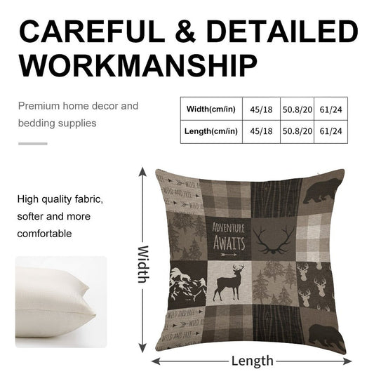 Adventure Patchwork - BrownBeige Linen Throw Pillow Cover