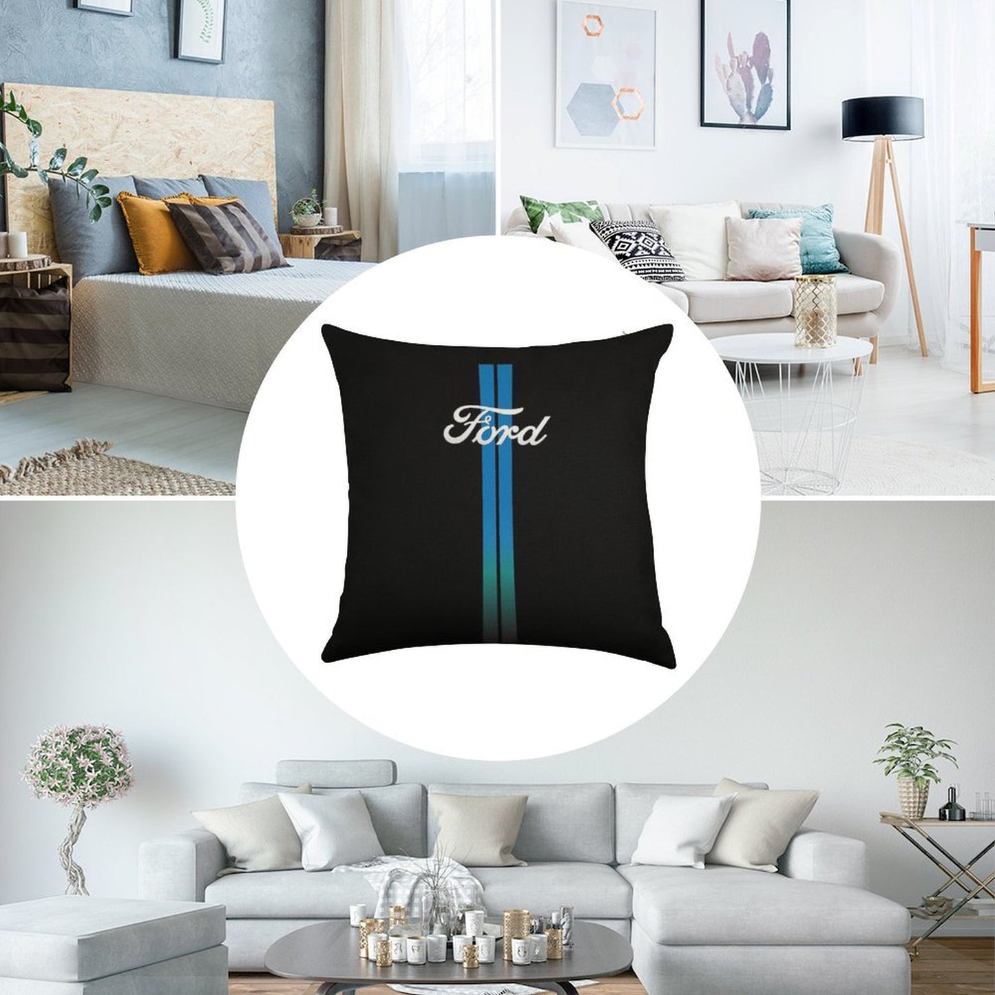 Retro Ford Stripes Linen Throw Pillow Cover