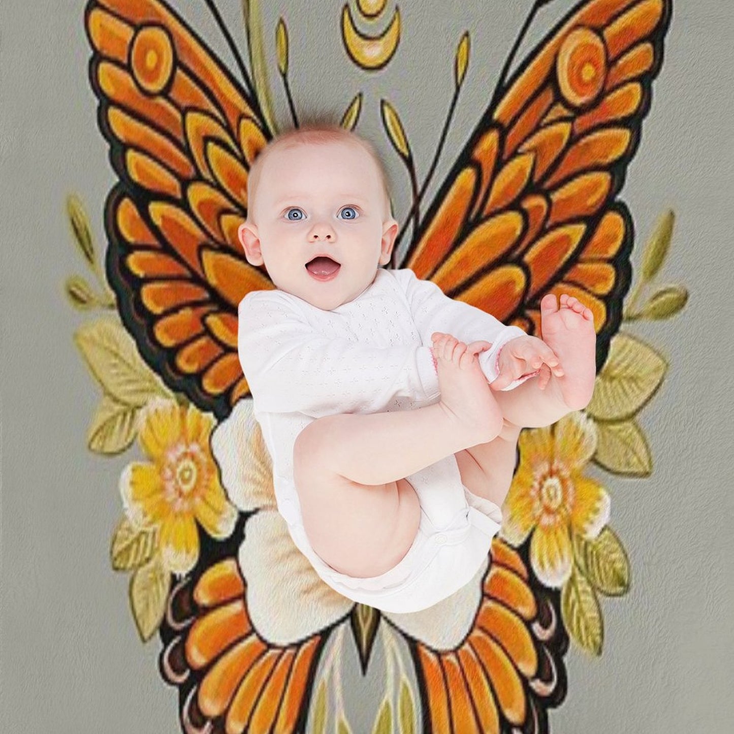Tattoo Butterfly Peonies Throw Blanket