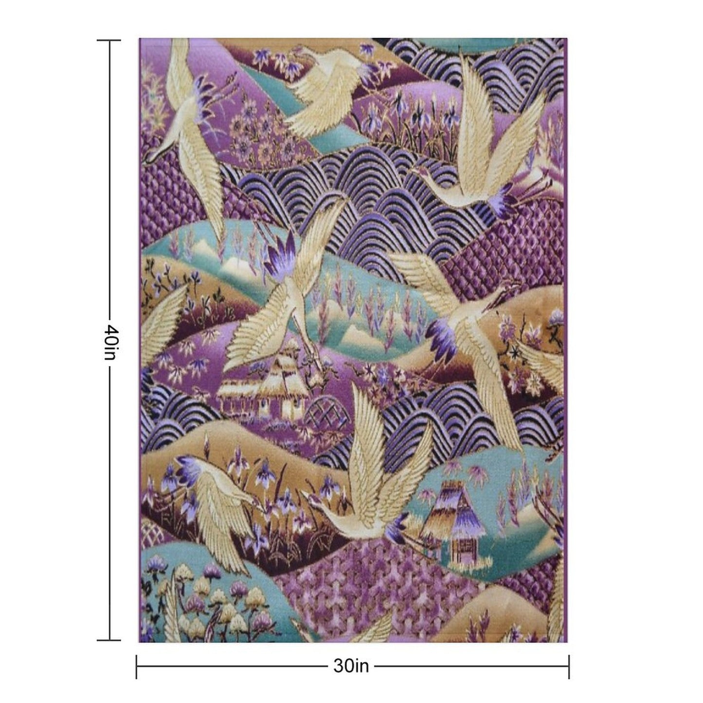 Japanese Crane Kimono Style Embroidered Pattern Throw Blanket