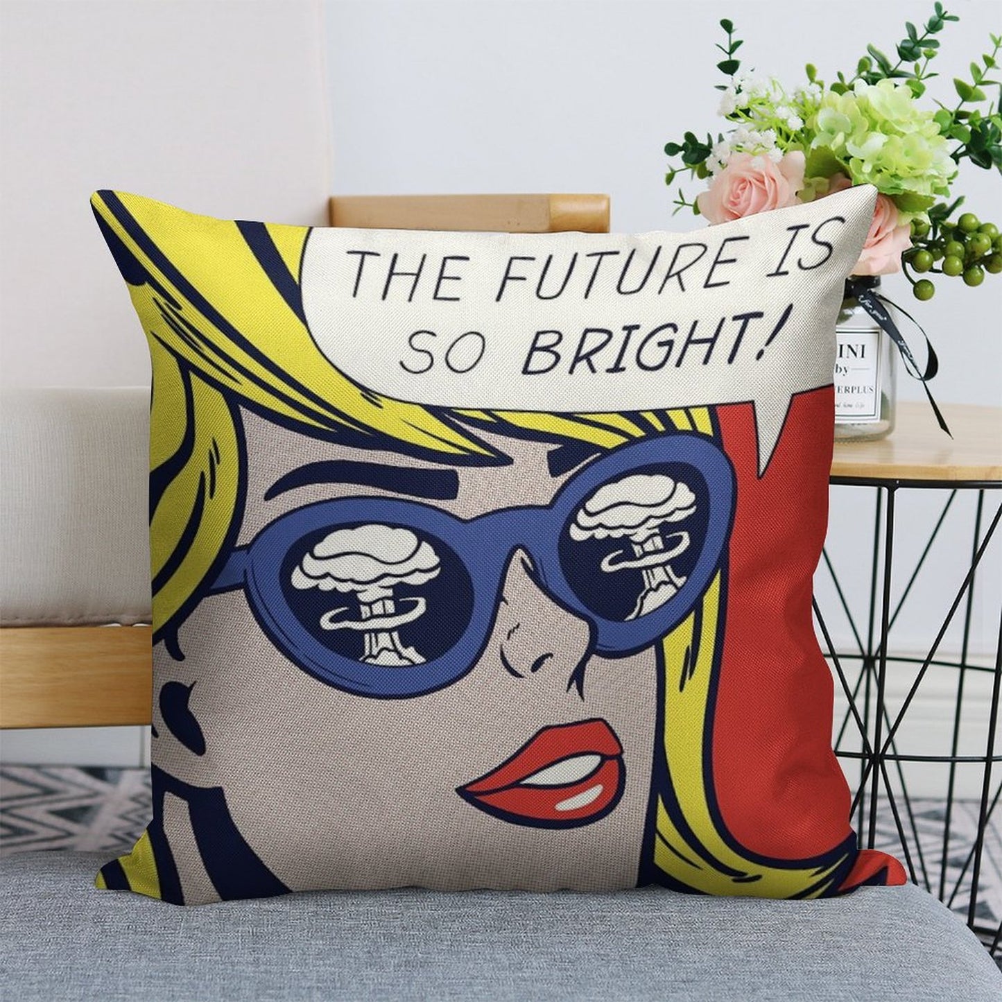 Pop Optimistic Girl Linen Throw Pillow Cover