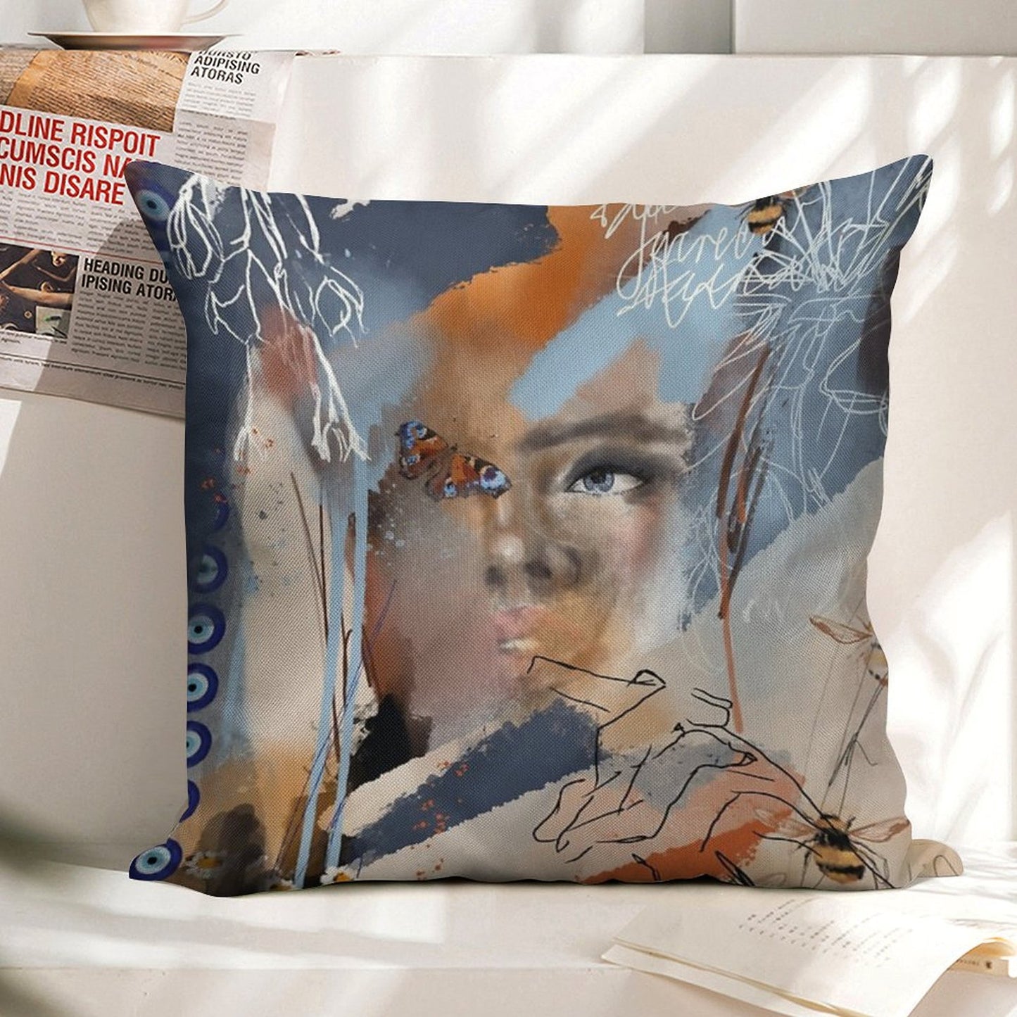 Wings of Psyche Linen Throw Pillow Cover
