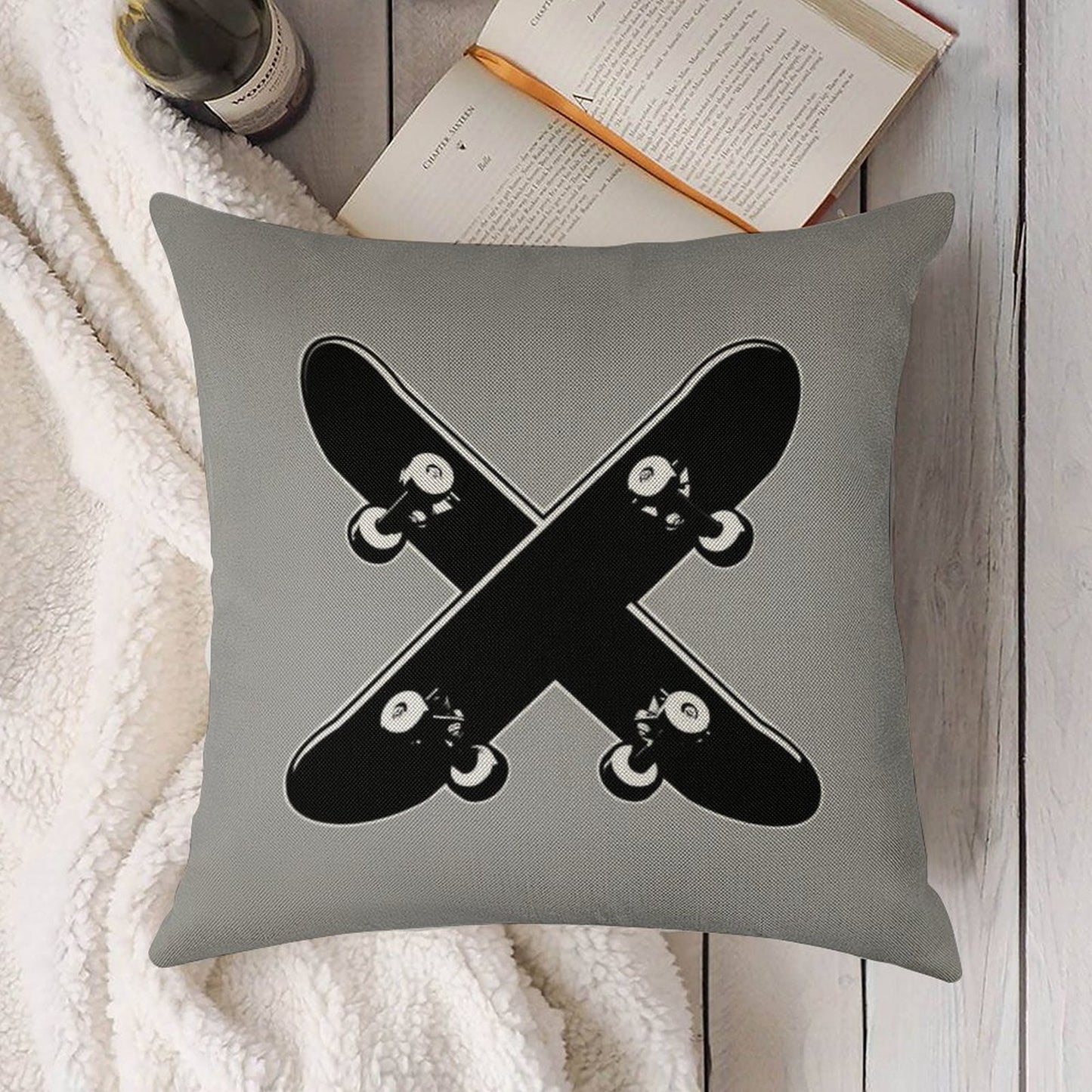 Skate X Linen Throw Pillow Cover