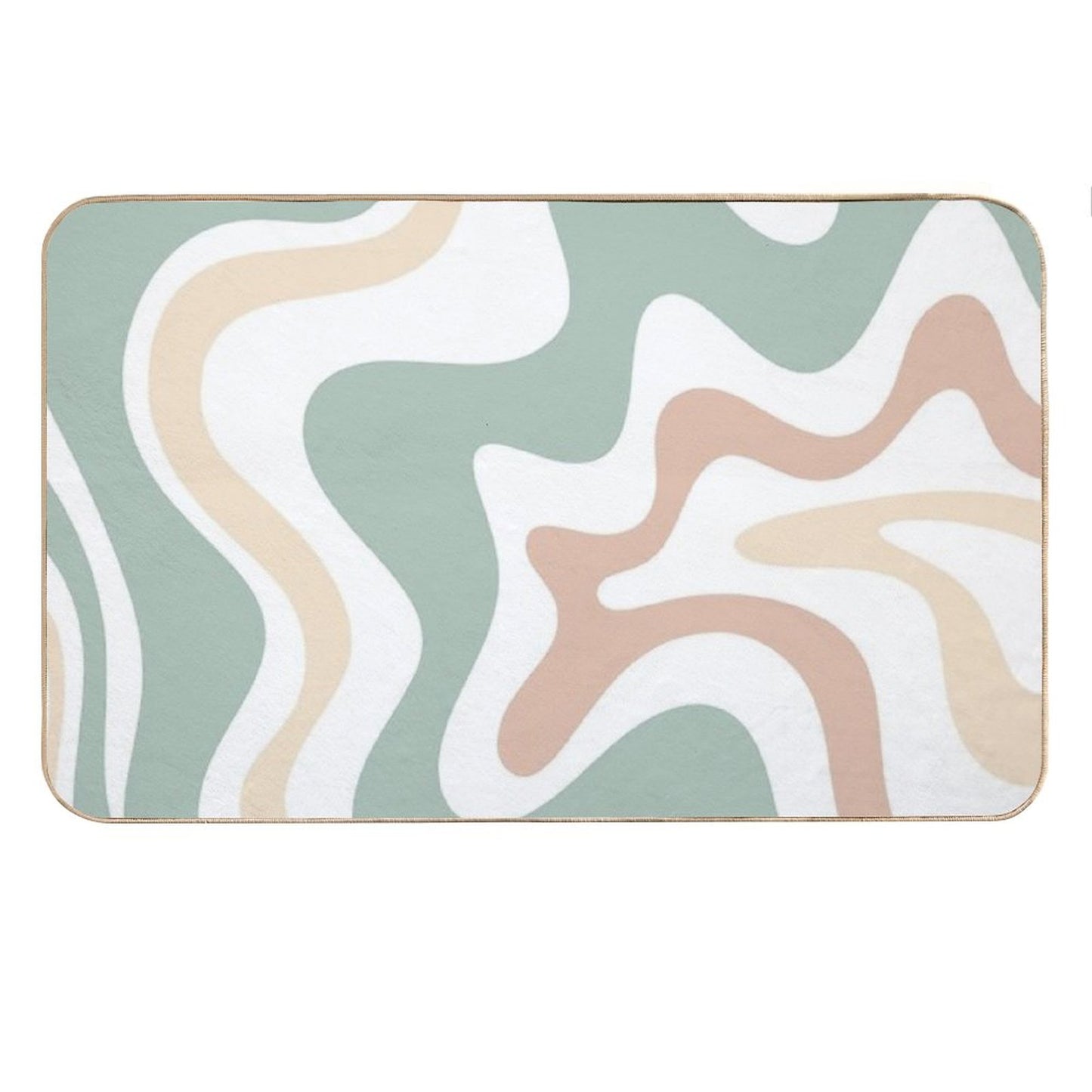 Liquid Swirl Retro Abstract in Light Sage Celadon Green, Light Blush, Cream, And White Bath Mat