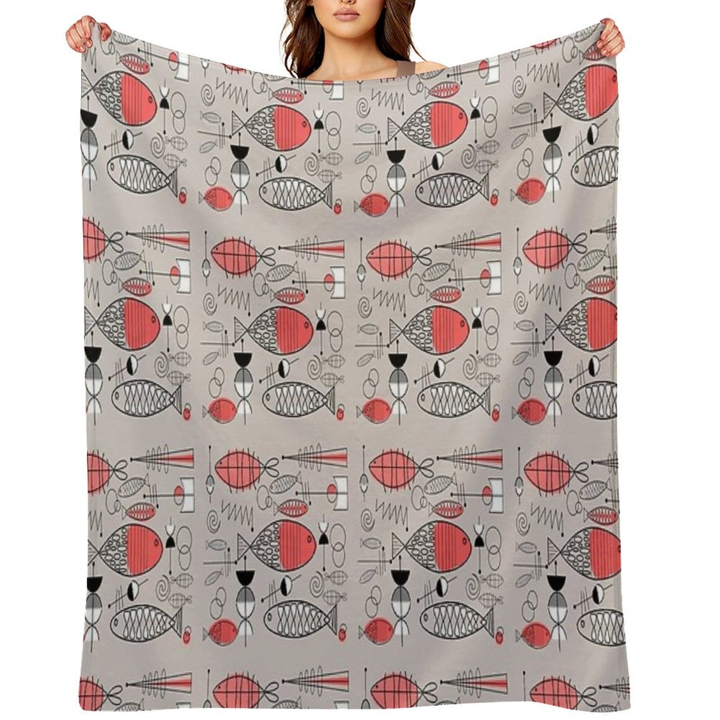 Mid-Century Fish Salmon Pink Throw Blanket