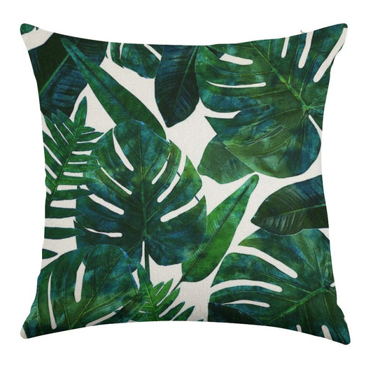 Tropical Nature Monstera Watercolor Painting, Botanical Jungle Dark Palm Illustration Linen Throw Pillow Cover