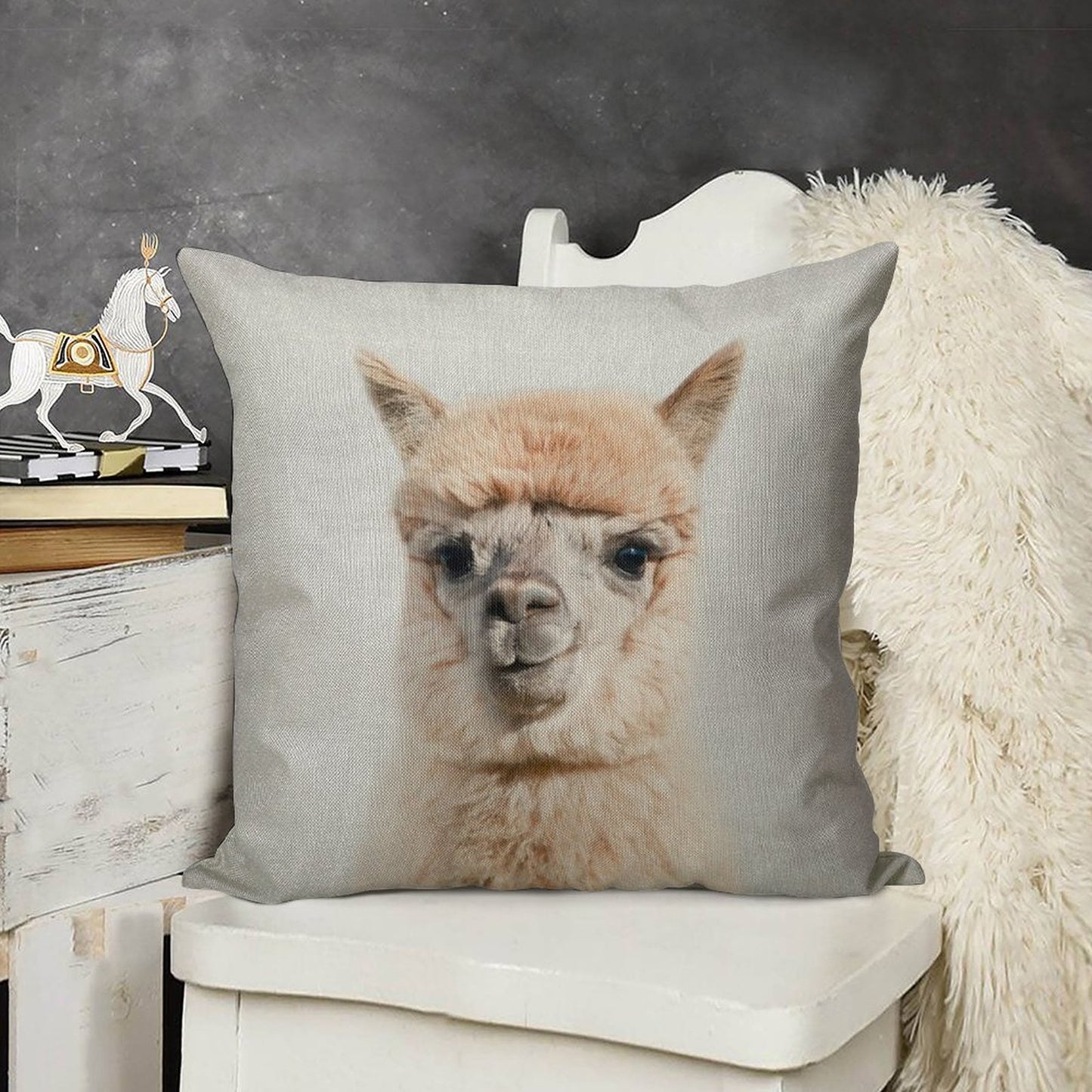 Alpaca - Colorful Linen Throw Pillow Cover