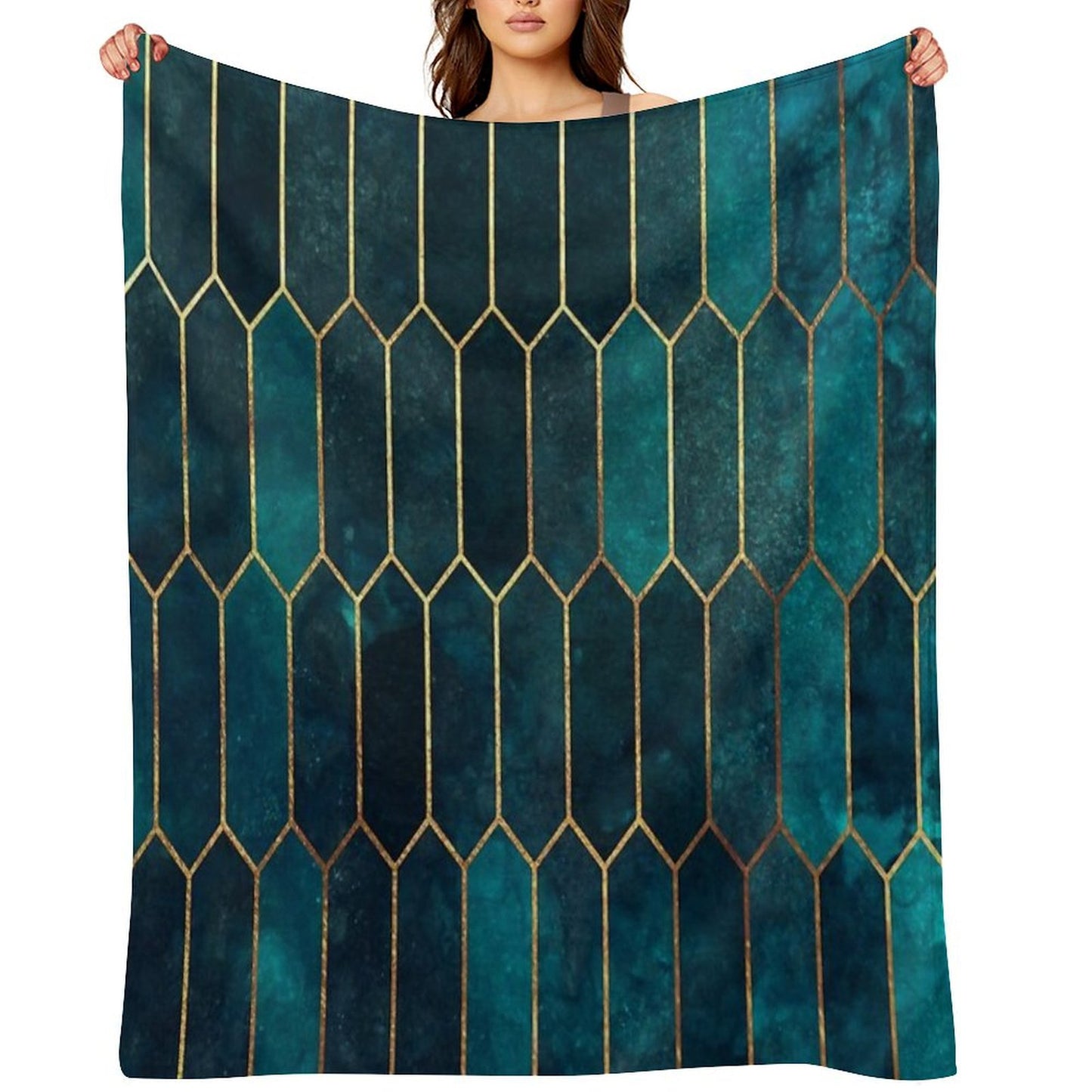 Deep Teal And Blue Gold Pattern Throw Blanket
