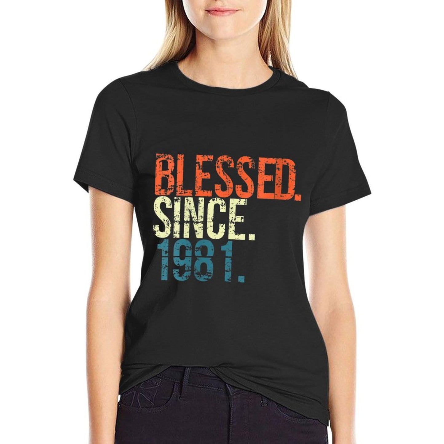 Womens Blessed Since 1981 40th Birthday Gifts Vintage Heathered Texture T-Shirt