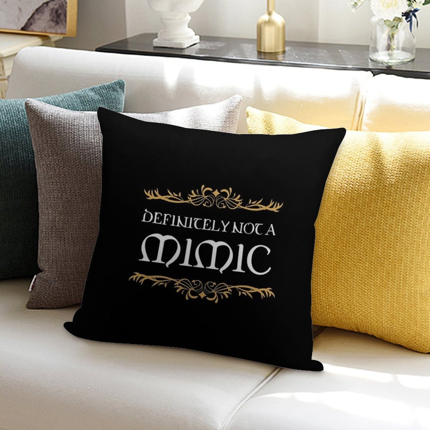 Definitely Not A Mimic Tabletop RPG Addict Soft Easy Maintenance Throw Pillow