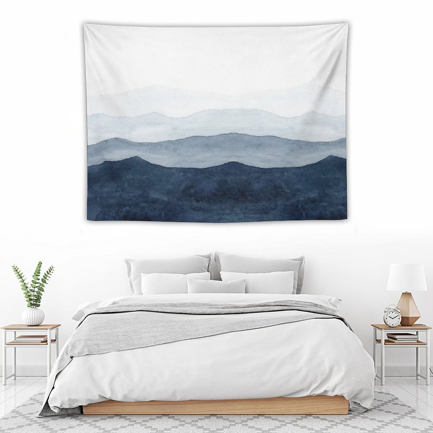 Mountains Ombre Indigo Abstract Watercolor Tapestry