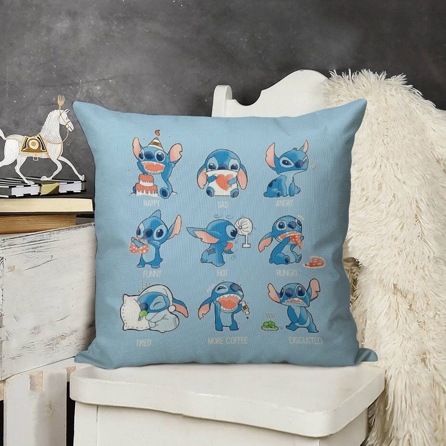 Stitch Emoticon! Linen Throw Pillow Cover