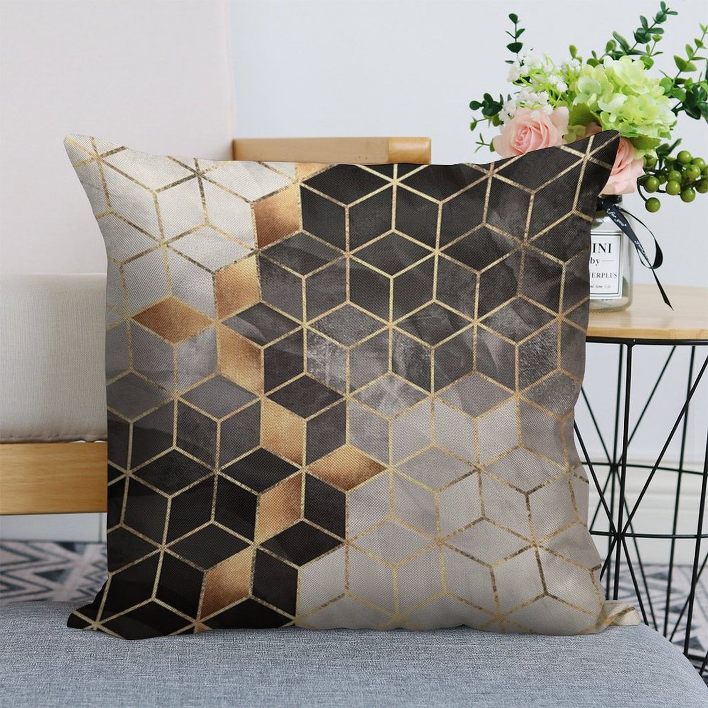 Smoky Cubes Linen Throw Pillow Cover