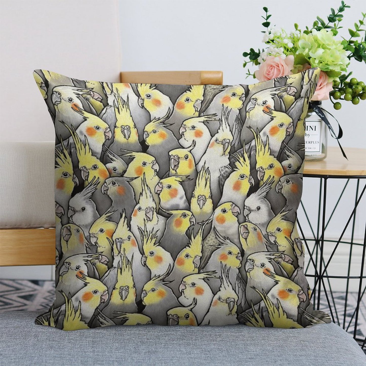 Cockatiels Galore Linen Throw Pillow Cover