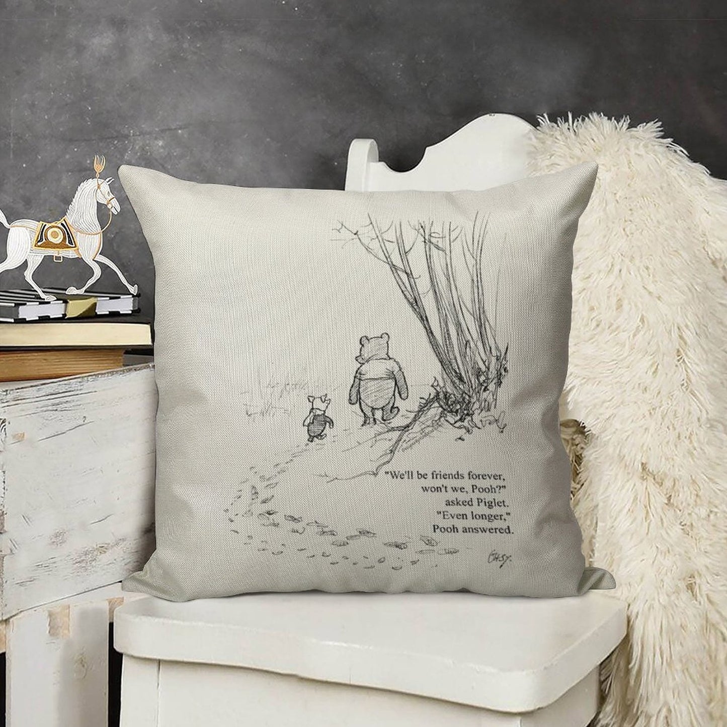 Winnie The Pooh & Piglet Friends Forever Linen Throw Pillow Cover