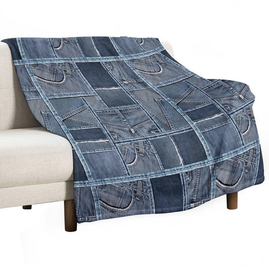 Blue Jeans Denim Patchwork Throw Blanket