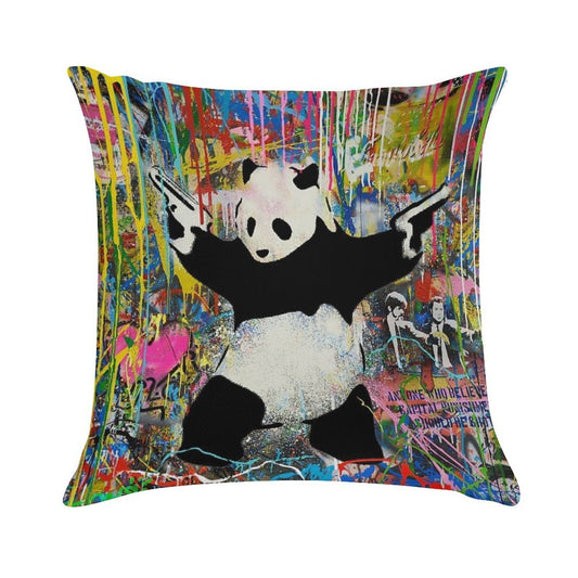 Panda With Guns Stick Em Up - Pop Street Art Banksy Soft Luxury Feel Throw Pillow
