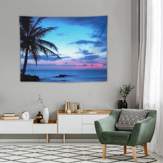 Tropical Island Pretty Pink Blue Sunset Landscape Tapestry