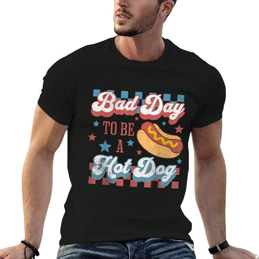 Bad Day To Be A Hot Dog Funny Hot Dog 4th Of July Patriotic High-quality Stitching T-Shirt