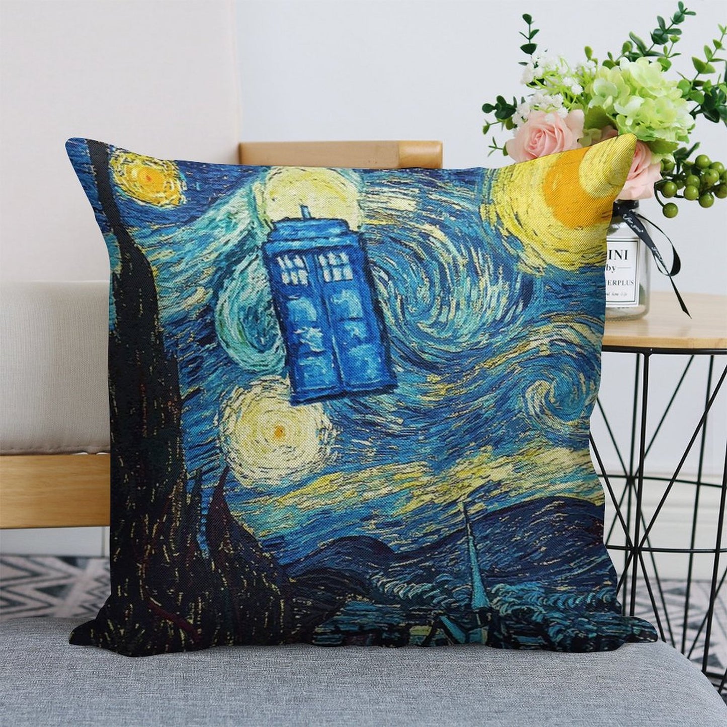 Starry Night Linen Throw Pillow Cover
