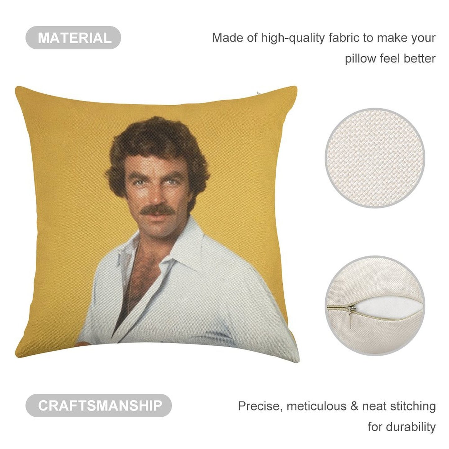 Tom Selleck Linen Throw Pillow Cover