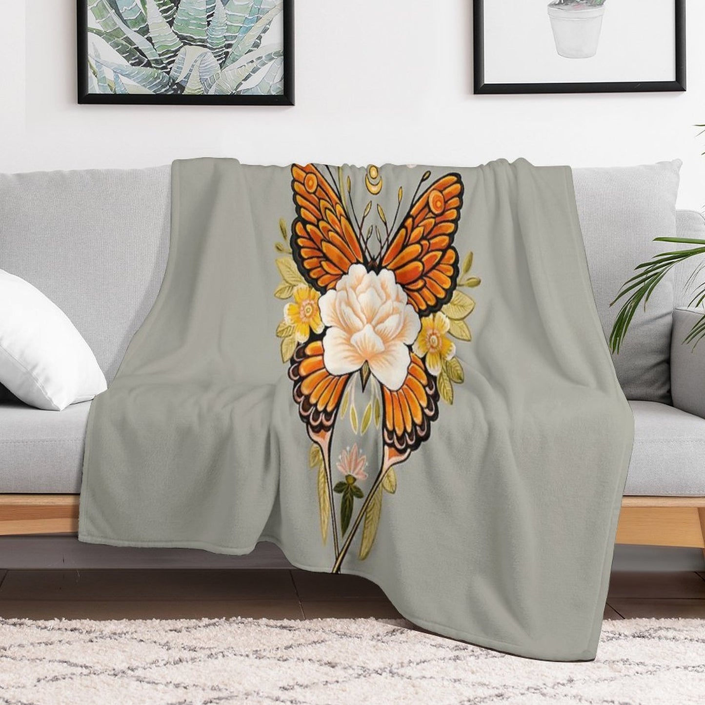 Tattoo Butterfly Peonies Throw Blanket