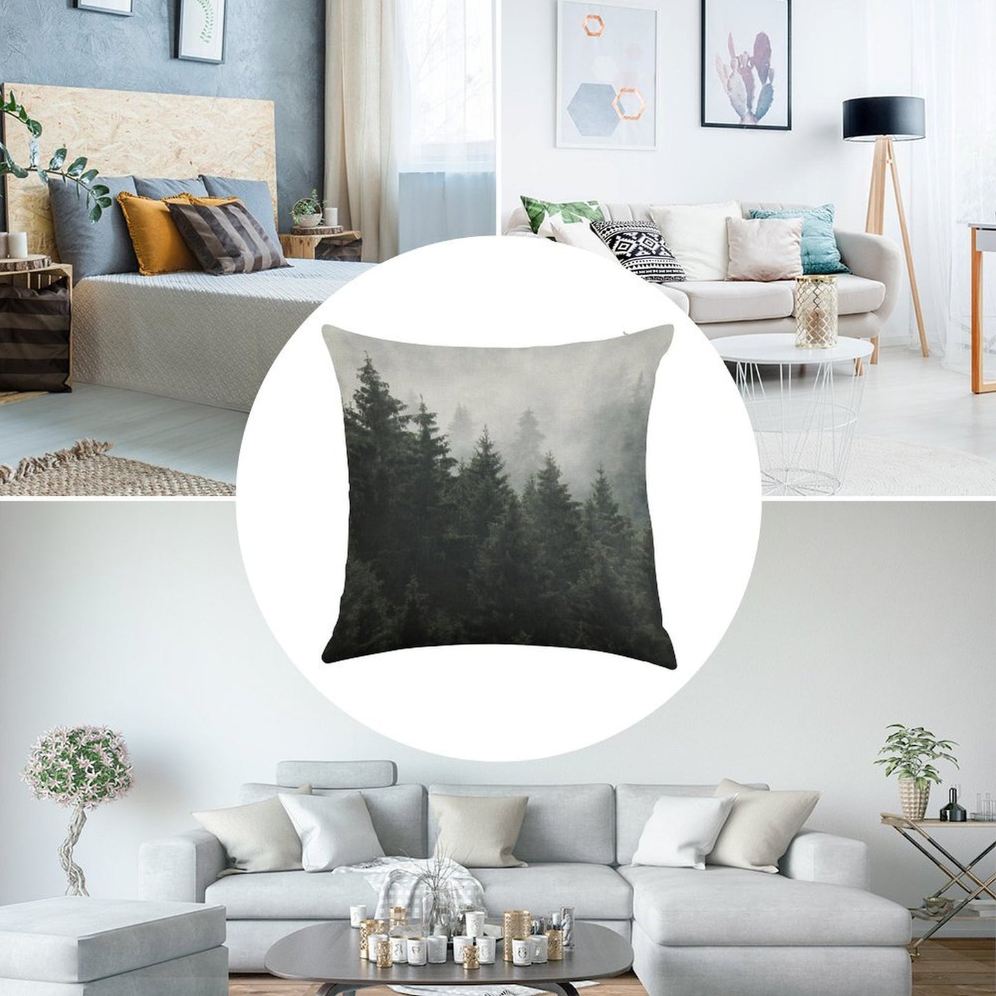 Waiting For  Misty Foggy Fairytale Forest With Cascadia Trees Covered In Magic Fog Linen Throw Pillow Cover