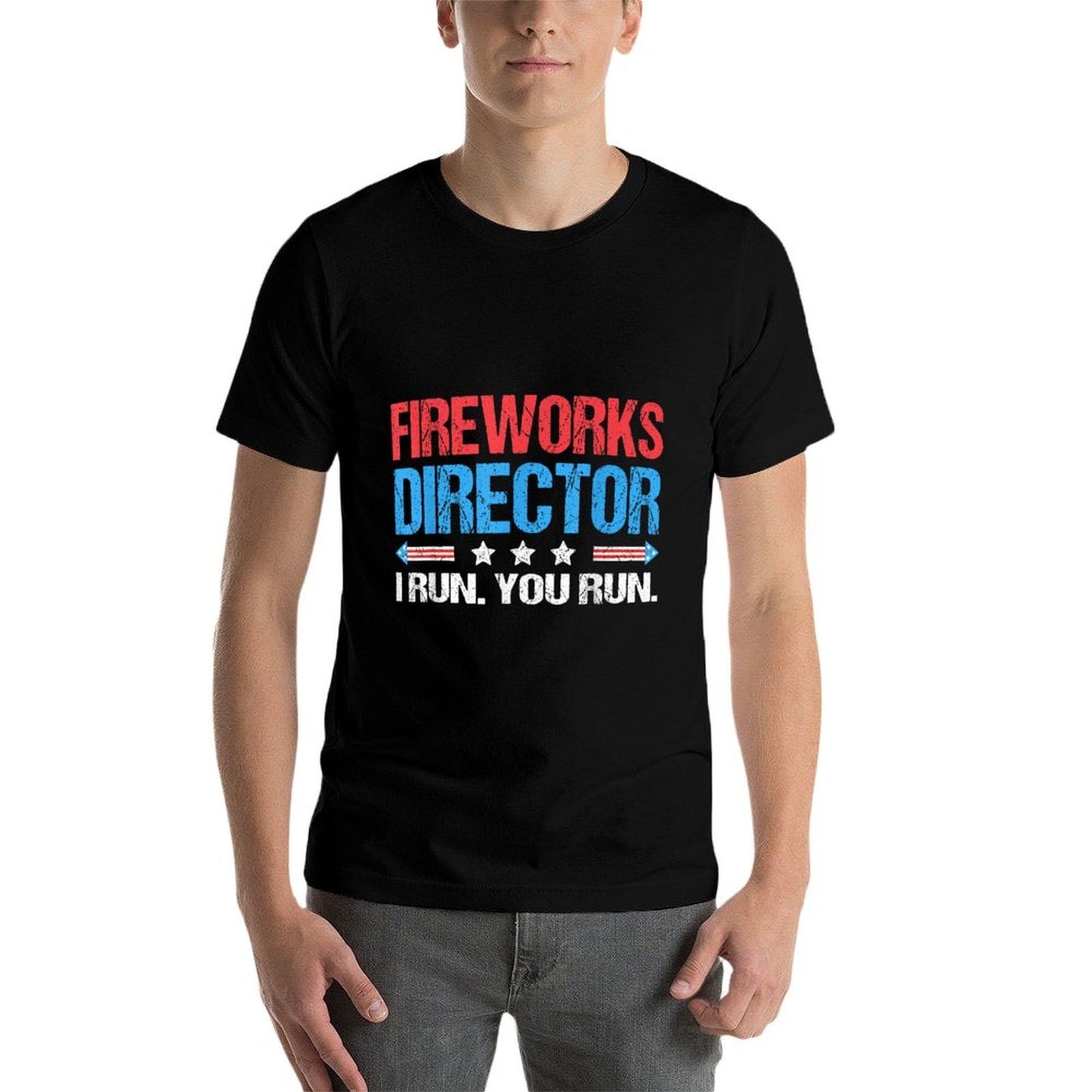 Fireworks Director - I Run You Run Funny 4th Of July Ribbed Collar T-Shirt