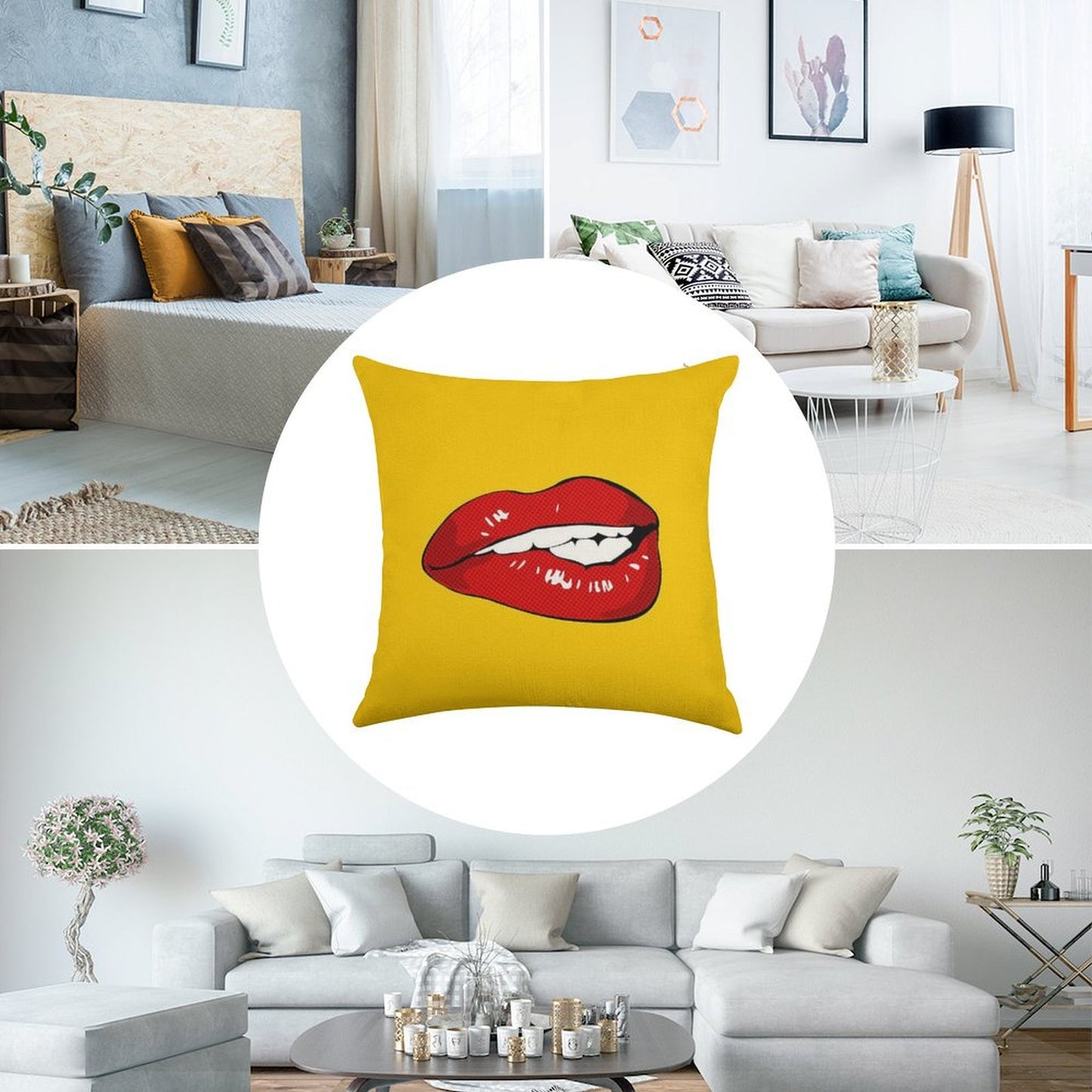 Sexy Biting Lips Throw Pillow Face Mask Linen Throw Pillow Cover