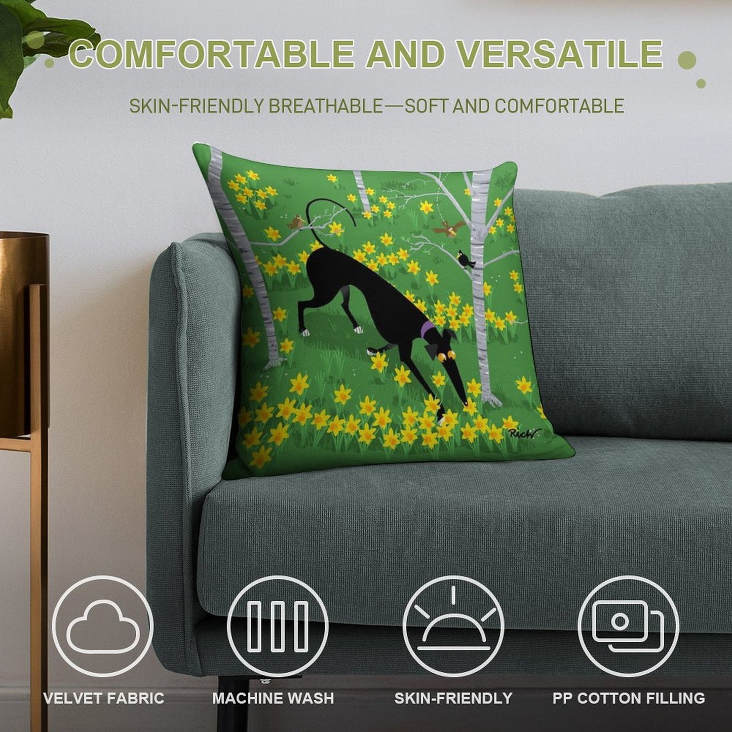 Daffodil Hound Soft Durable Construction Throw Pillow