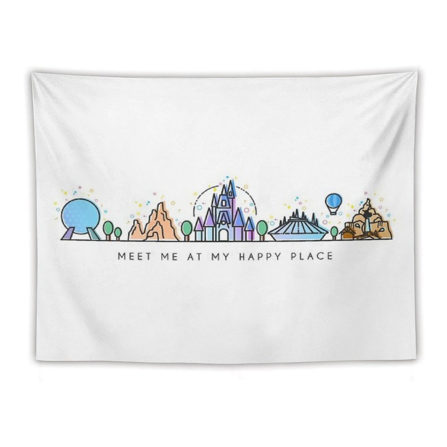 Meet Me at My Happy Place Vector Orlando Theme Park Illustration Design Tapestry