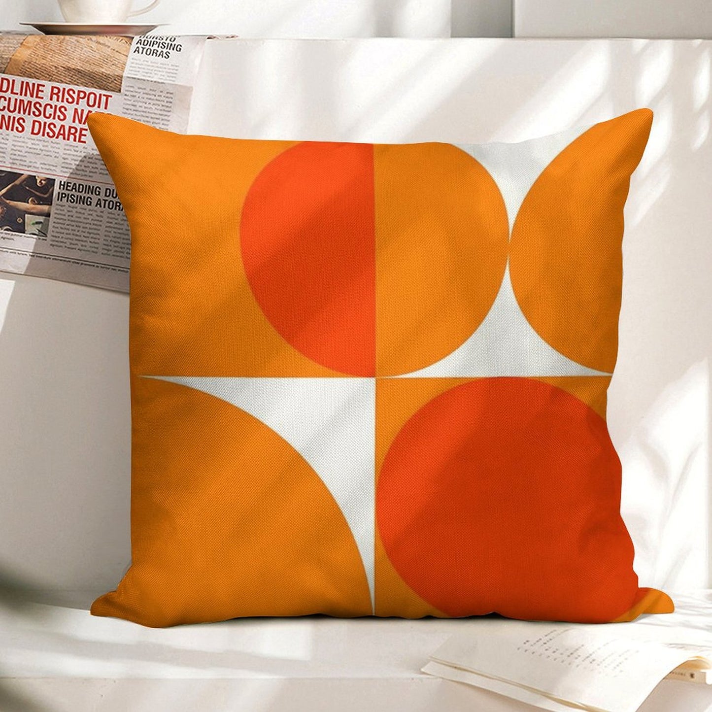 Orange Bauhaus Linen Throw Pillow Cover