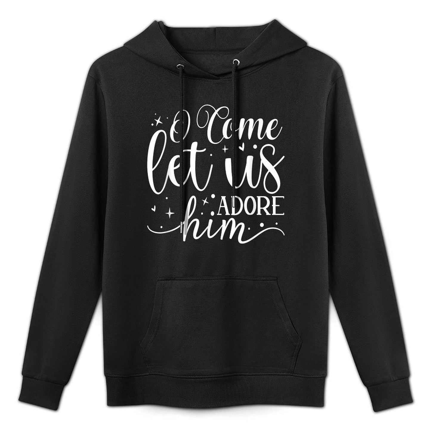 Let Us Adore Him - Christmas Advent Christian Holiday Quote Cotton-Polyester Blend Hoodie