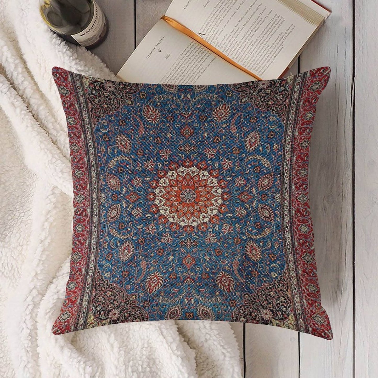 Sarouk Antique Persian Rug Print Linen Throw Pillow Cover