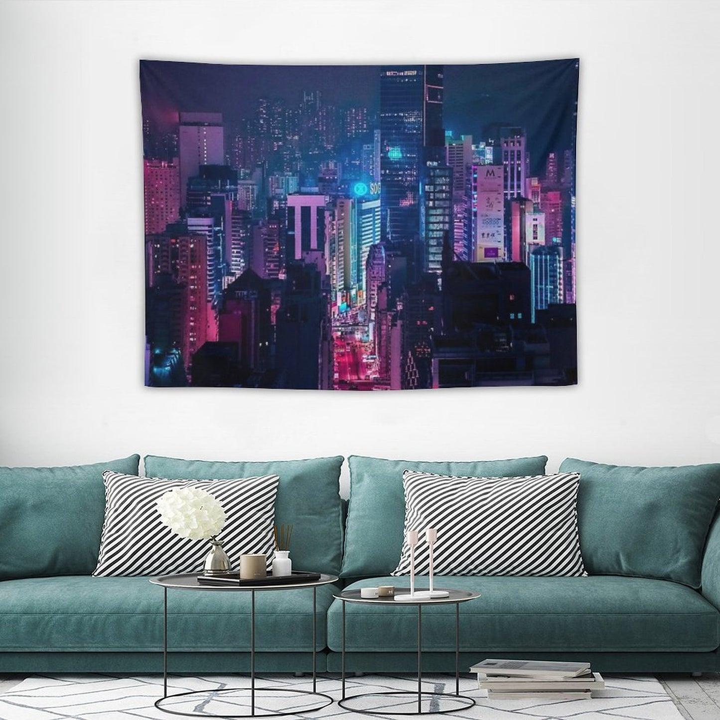 Neon City Aesthetic Tapestry