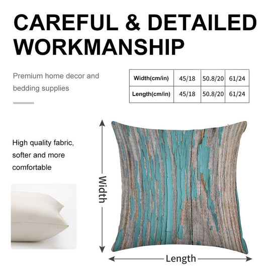Shabby Rustic Weathered Wood Turquoise Linen Throw Pillow Cover