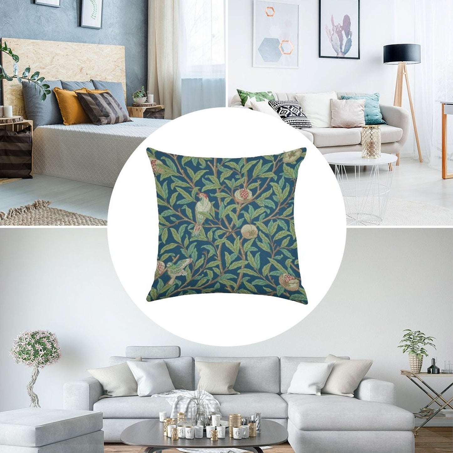 William Morris Pomegranate Fruit And Bird,No,01. Linen Throw Pillow Cover