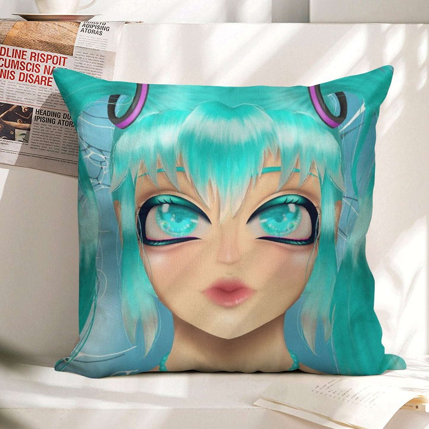 Hatsune Miku Deep Sea Lily Print Linen Throw Pillow Cover