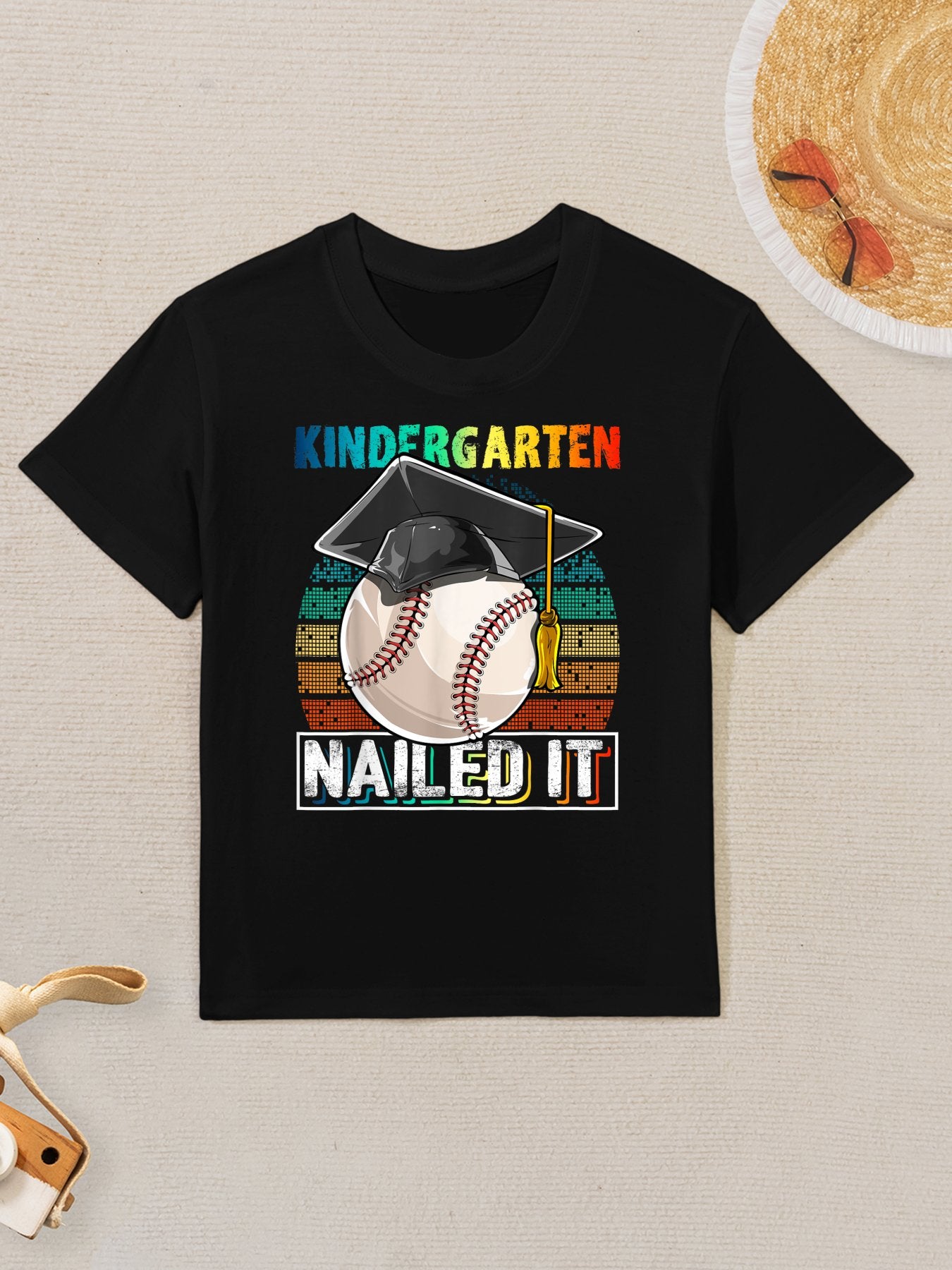 Kindergarten Nailed It Baseball Graduation Cap Retro Boys Kids T-Shirt