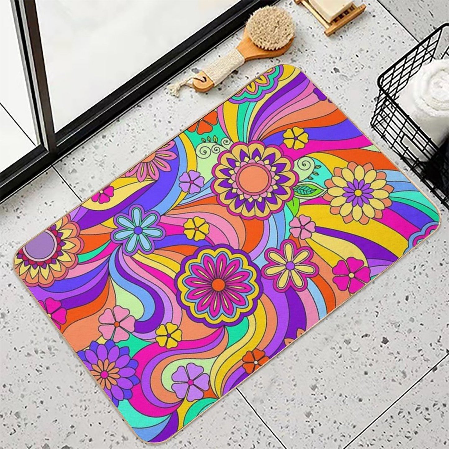 Groovy Psychedelic Flower Power Bath Mat