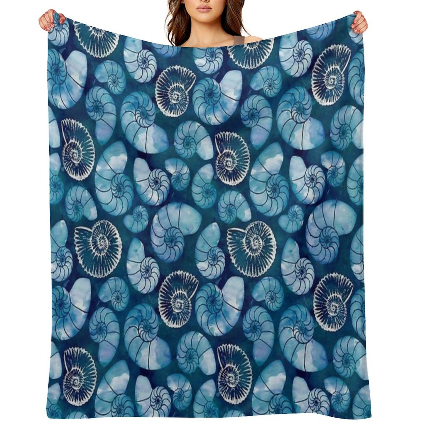 Nautilus Fossils in Sapphire Blue Throw Blanket