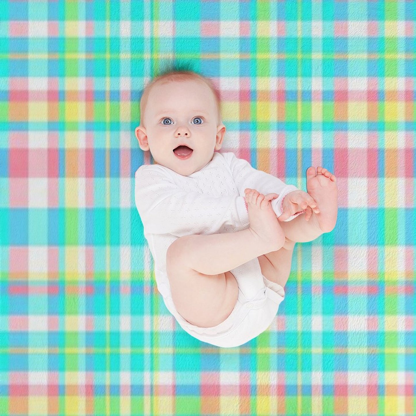 Pastel Aqua Blue Pink Yellow Plaid Spring Preppy Throw Blanket