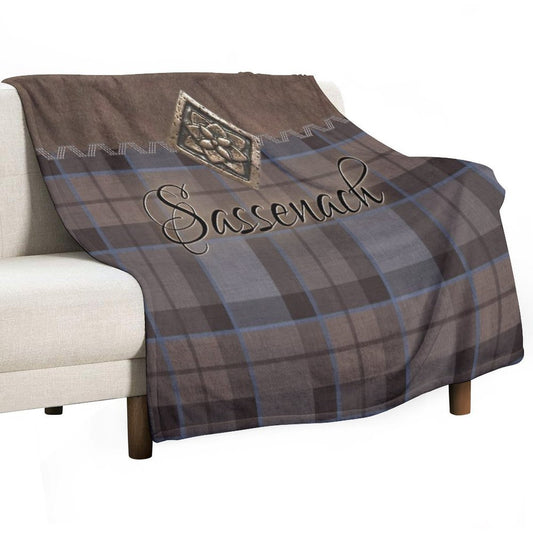 Outlander - Leather And Tartan with Metal Flower Accent Throw Blanket