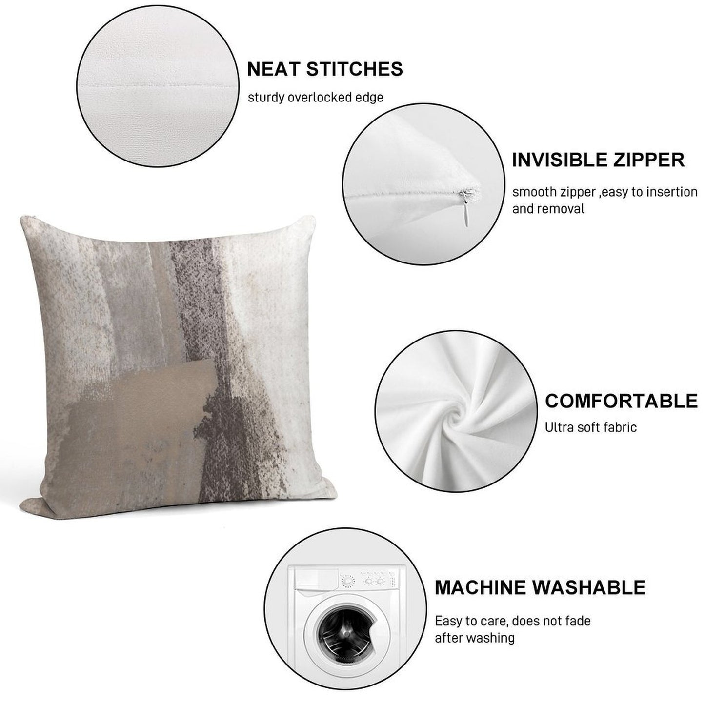 Taupe And Charcoal Grey Modern Abstract Painting Soft High-Density Material Throw Pillow