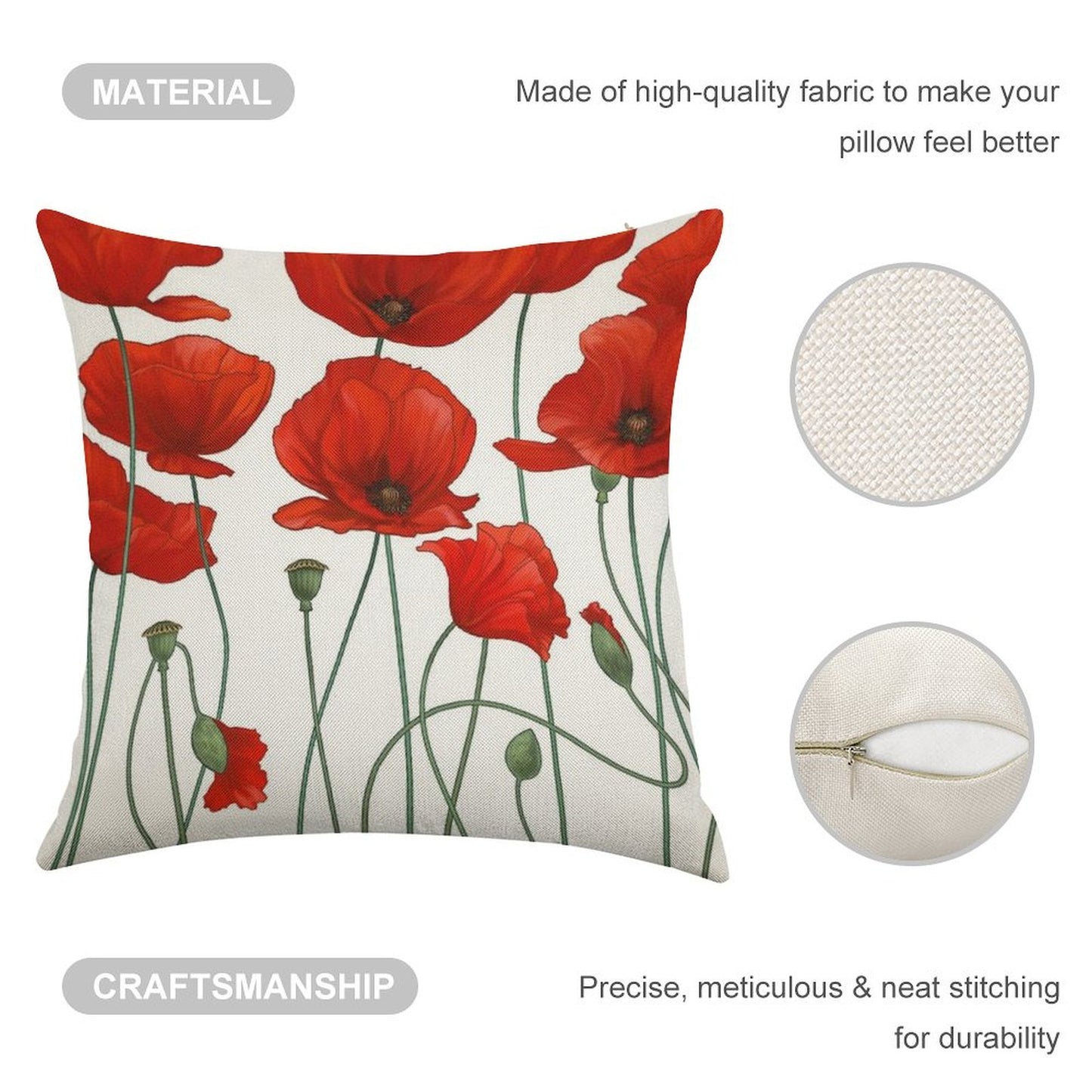 Poppy Stems. Linen Throw Pillow Cover