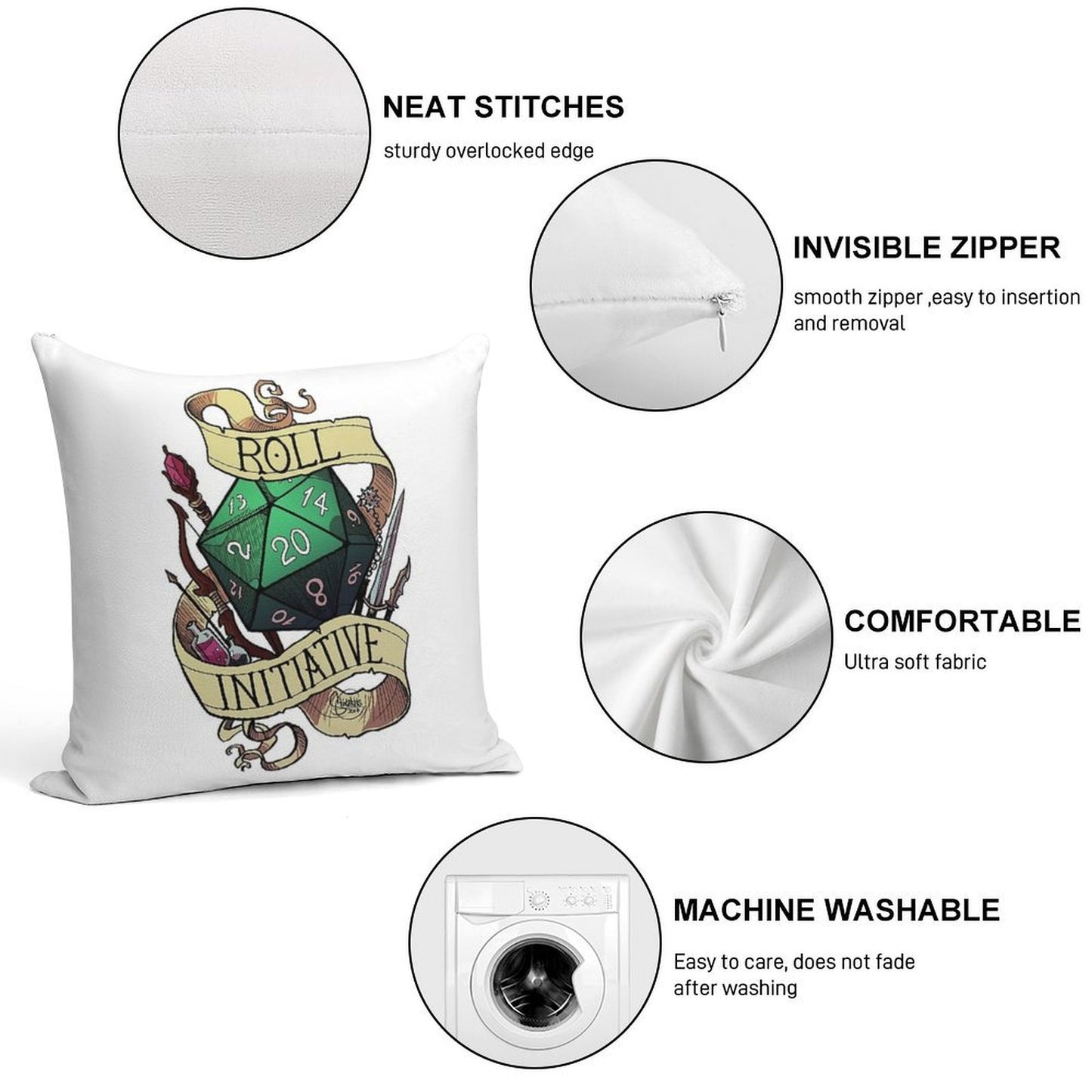 Roll Initiative Soft Decorative Cover Throw Pillow