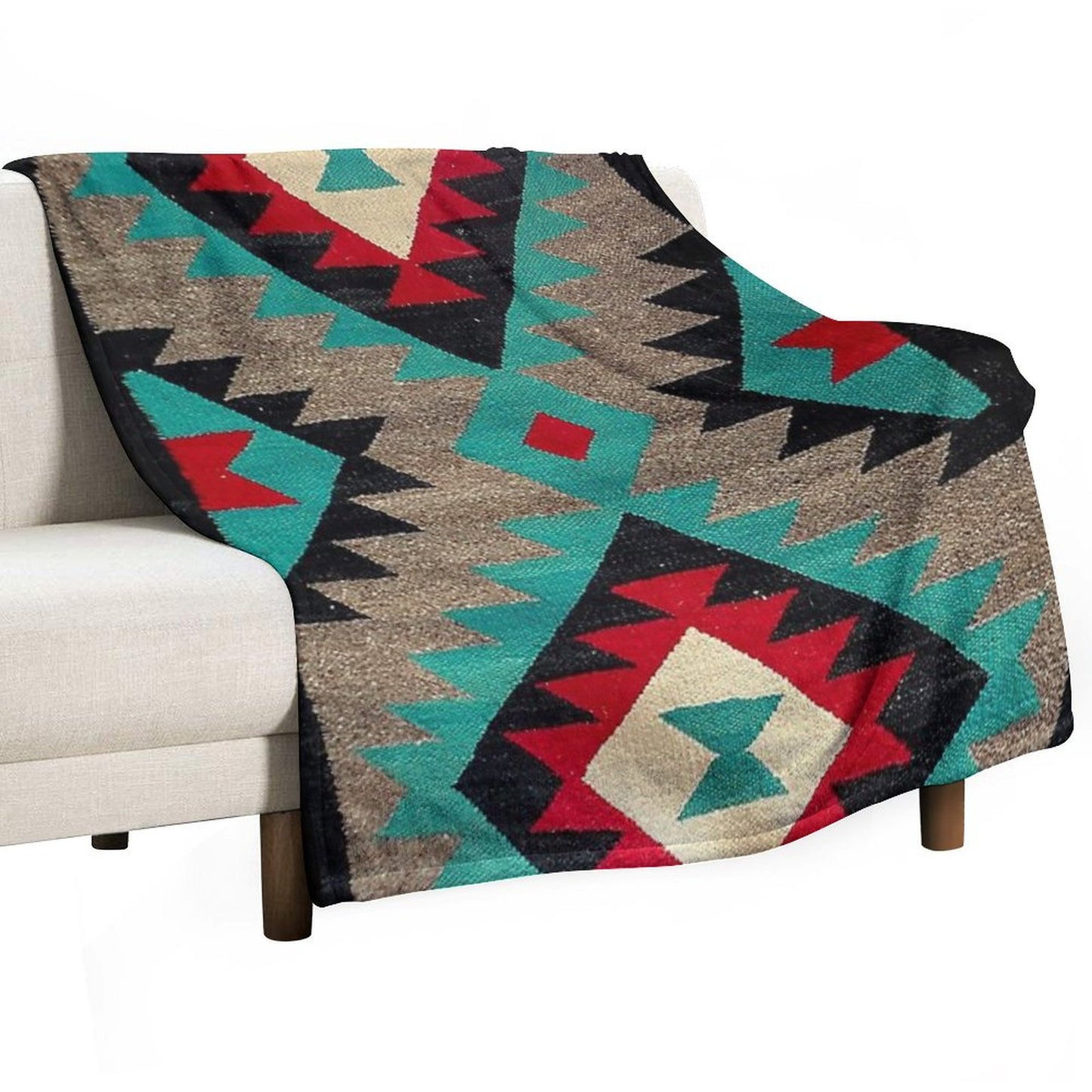 Navajo Blanket Pattern, Turquise, Red, Grey, Black Throw Blanket