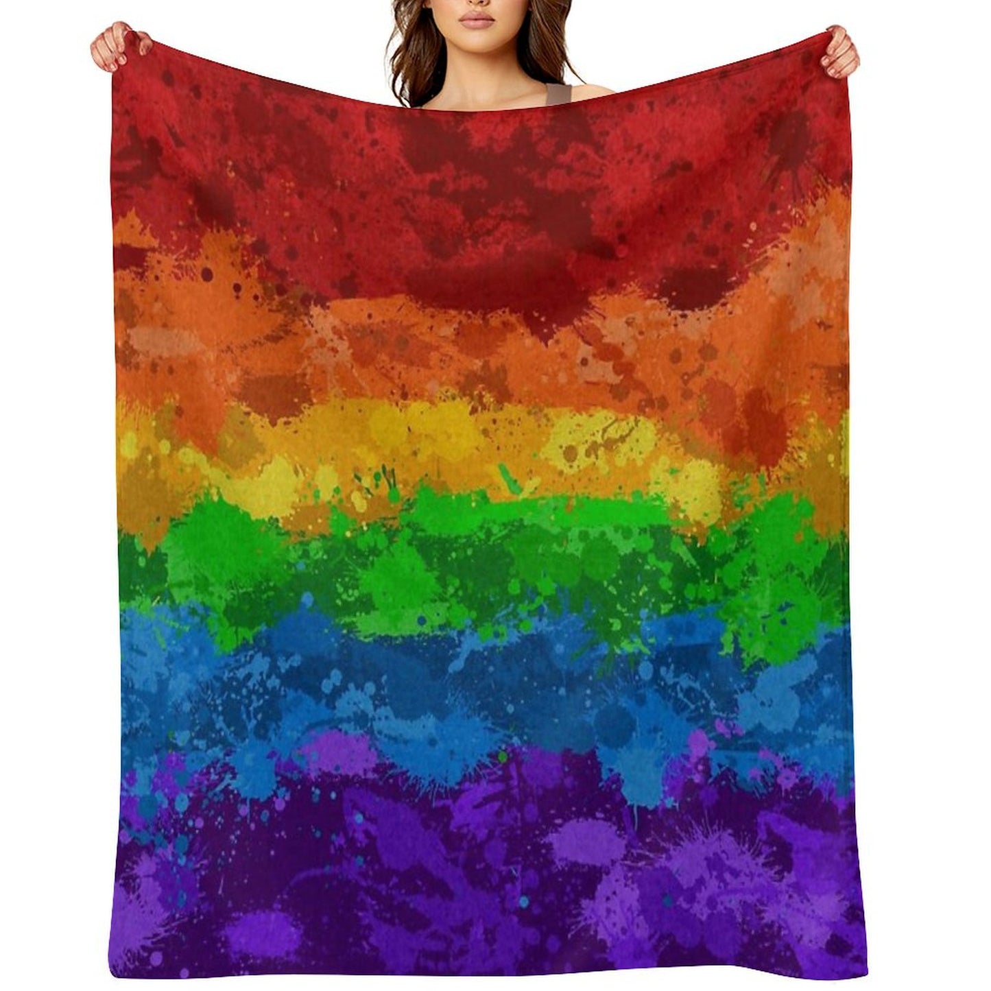 Abstract Paint Splatter LGBTQ Pride Rainbow Flag Background Throw Blanket