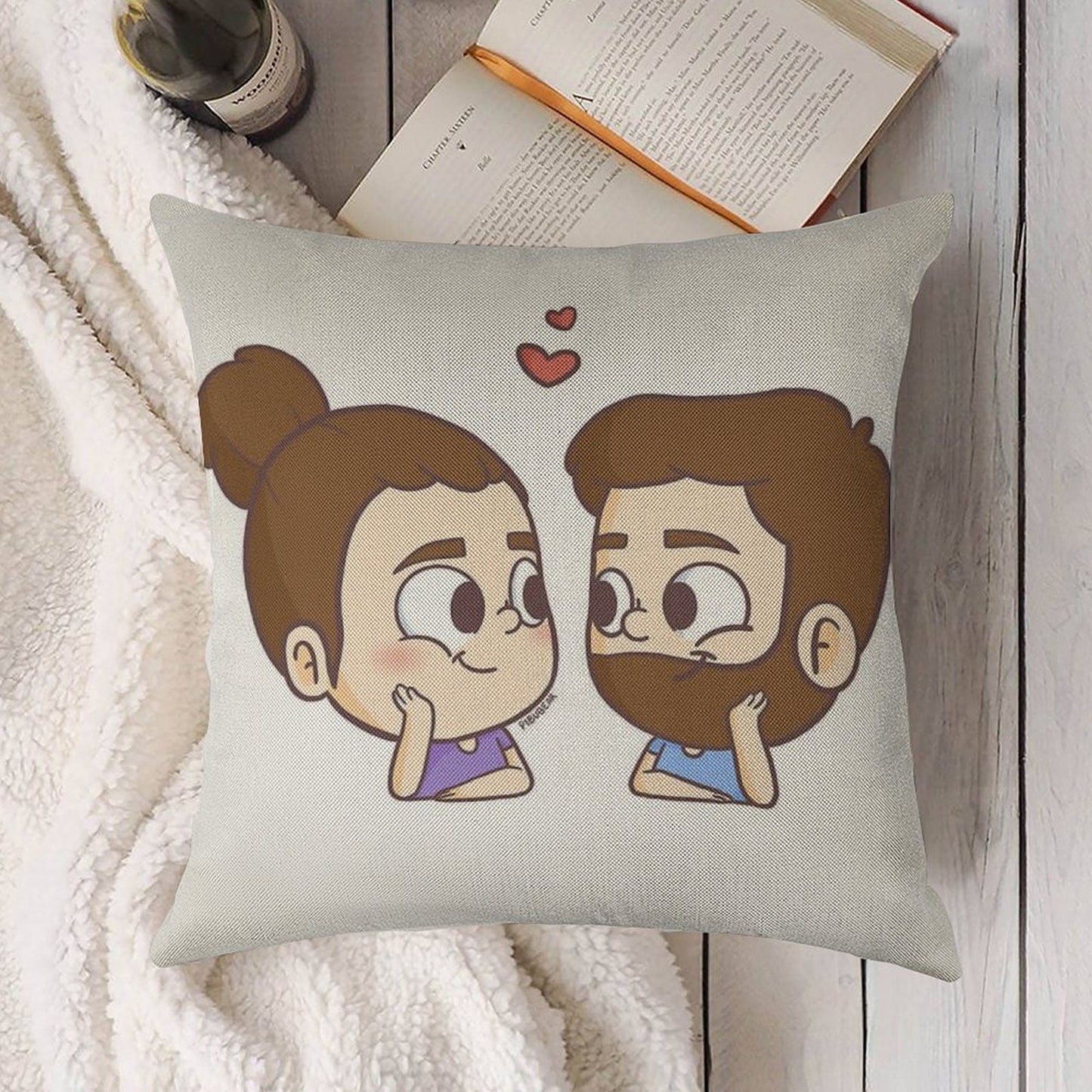 Together - Pibubear Linen Throw Pillow Cover